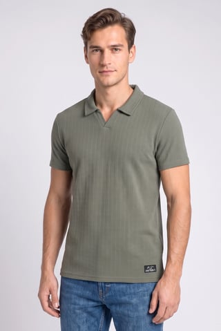 Men Regular Fit Short Sleeve Textured Polo Shirt, Olive