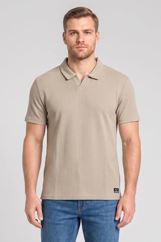 Men Regular Fit Short Sleeve Textured Polo Shirt, Tan