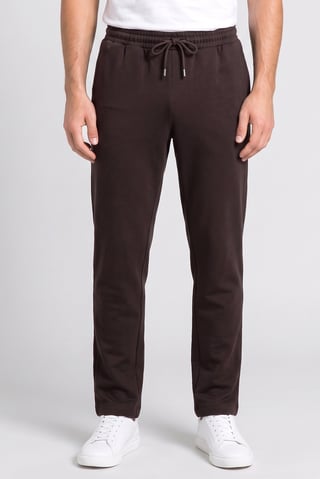 Men Regular Fit Drawstring Plain Straight Leg Pants, Chocolate Brown
