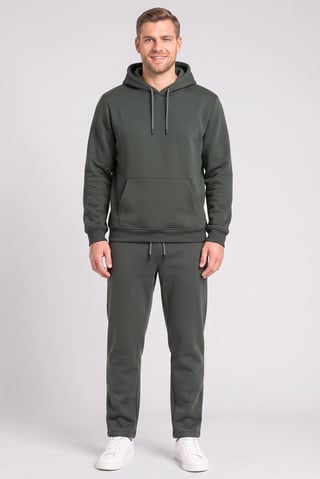 Men 2 Pieces Long Sleeve Plain Hoodies And Sweatpants Set, Forest Green