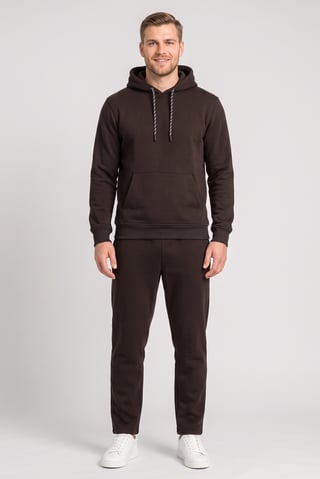 Men 2 Pcs Plain Hoodie And Sweatpant Set, Brown