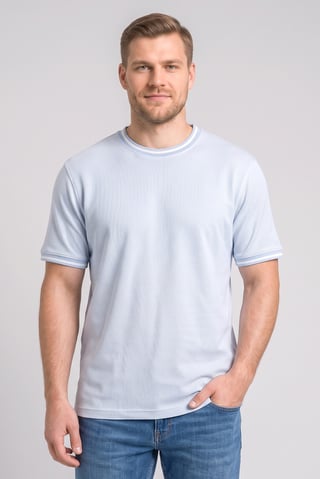 Men Crew Neck Short Sleeve Houndstooth T-Shirt, Light Blue
