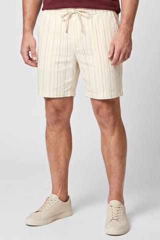 Men Stripe Basic Shorts, Cream