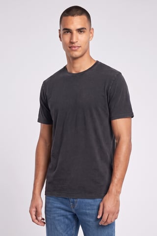 Men Crew Neck Short Sleeve Washed T-Shirt, Black