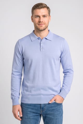Men Spread Collar Knitted Sweater, Slate Blue
