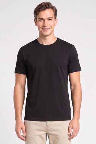 Men Crew Neck Short Sleeve Plain T-Shirt, Black