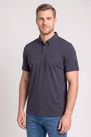 Men Regular Fit Brand Logo Short Sleeve Polo Shirt, Dark Grey