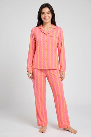 Women 2 Pieces Allover Print Long Sleeve Top And Pants Pajama Set, Multicolor
