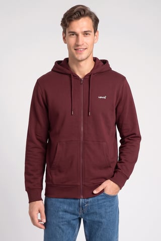 Men Full Zip Long Sleeve Brand Logo Hoodie, Dark Burgundy