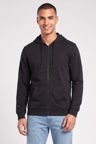 Men Long Sleeve Plain Full Zip Hoodie, Black
