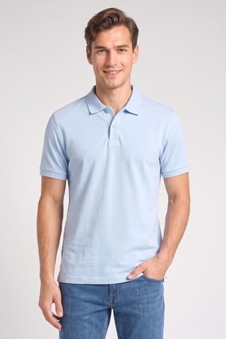 Men Regular Fit Short Sleeve Plain Polo Shirt, Light Blue