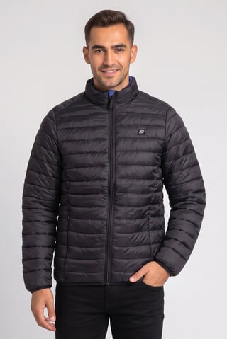 Men Quilted Puffer Jacket, Black