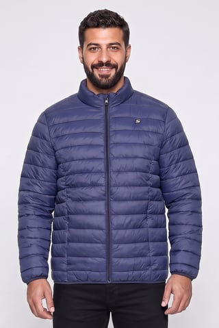 Men Quilted Puffer Jacket, Blue