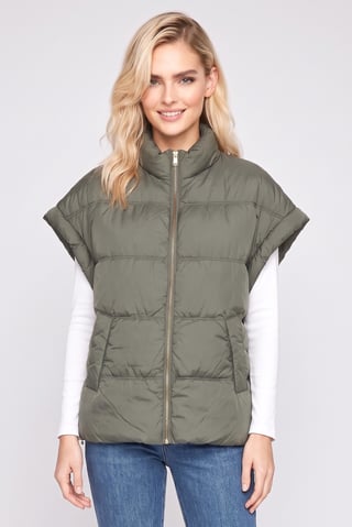 Women Quilted Vest Jacket, Olive