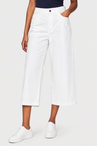 Women Regular Fit Solid Wide Leg Capri Pants, White