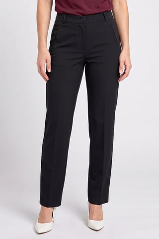 Women Regular Fit Solid Straight Leg Pants, Black