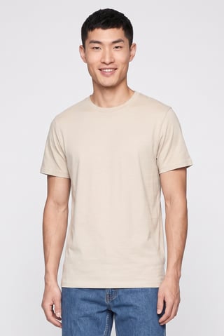 Men Crew Neck Short Sleeve Plain T-Shirt, Beige