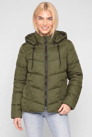 Women Quilted Puffer Jacket, Dark Olive