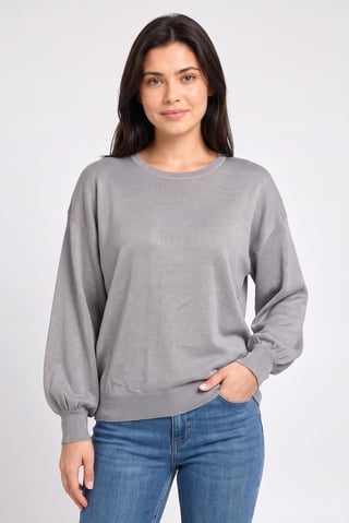 Women Round Neck Metallic Sweater, Grey