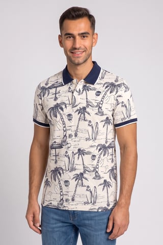Men Regular Fit Short Sleeve Allover Print Polo, Multicolor
