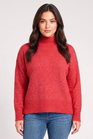 Women Turtle Neck Knitted Sweater, Red