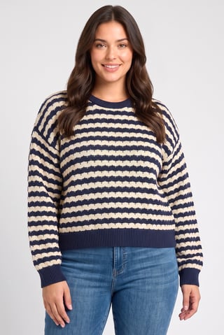 Women Crew Neck Yarn Dye Sweater, Multicolor