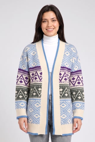 Women Split Neck Knitted Cardigan, Multicolor