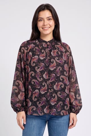 Women Round Neck Paisley Print Long Sleeve Blouse, Multicolor