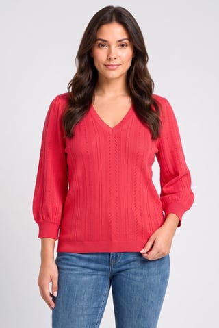 Women V-Neck Kitted Sweater, Fuchsia