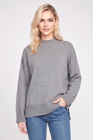 Women Mock Neck Knitted Sweater, Grey
