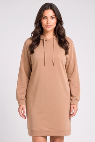 Women Solid Hooded Sweater Dress, Dark Beige