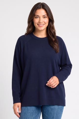 Women Crew Neck Knitted Sweater, Navy