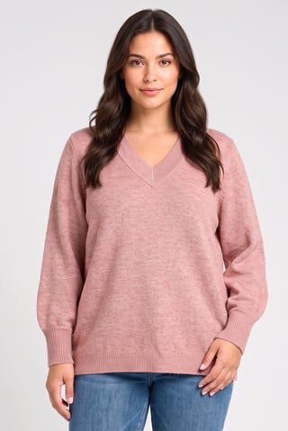 Women V-Neck Textured Sweater, Light Pink