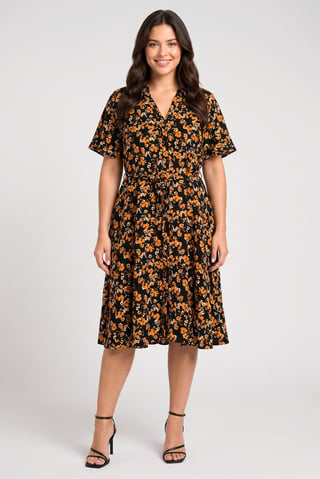 Women Curve Floral Print Midi Dress, Multicolor
