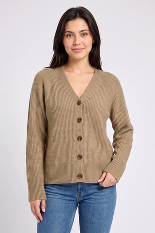 Women V-Neck Knitted Cardigan, Tan