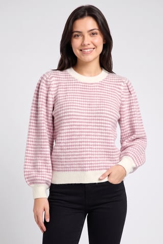 Women Crew Neck Knitted Sweater, Multicolor