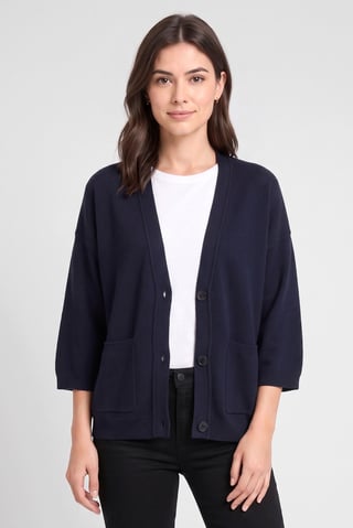 Women V-Neck Textured Cardigan, Navy