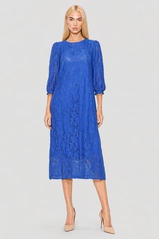Women Eyelet Midi Dress, Blue