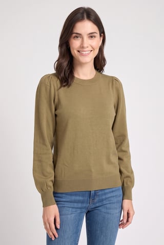 Women Crew Neck Knitted Sweater, Olive