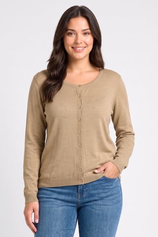 Women Round Neck Knitted Cardigan, Olive