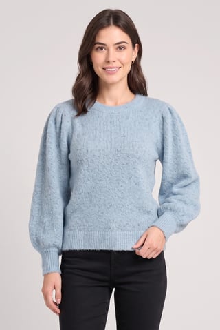 Women Crew Neck Textured Sweater, Light Blue
