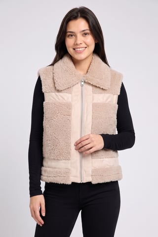 Women Textured Jacket Vest, Taupe
