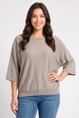 Women Round Neck Textured Sweater, Grey