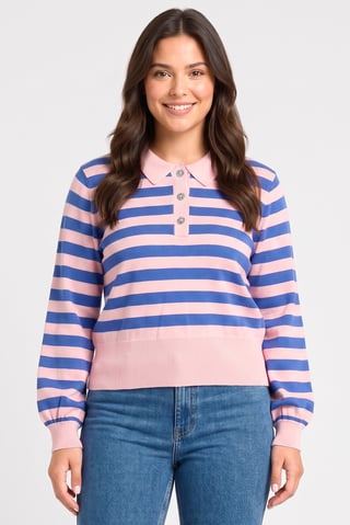 Women Spread Collar Stripe Sweater, Multicolor
