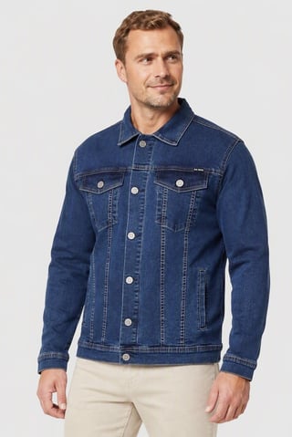 Men Solid Denim Jacket, Blue