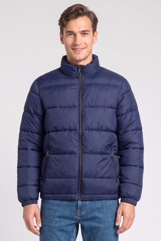 Men Quilted Puffer Jacket, Navy Blue