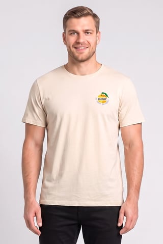 Men Crew Neck Short Sleeve Graphic Print  T-Shirt, Beige