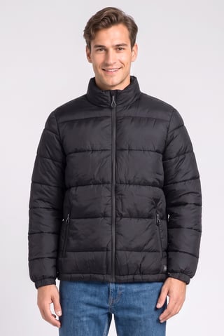 Men Quilted Puffer Jacket, Black