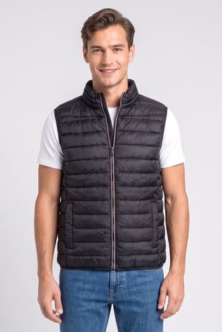Men Quilted Puffer Jacket Vest, Black