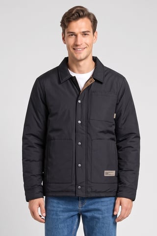 Men Solid Puffer Jacket, Black